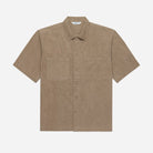 Brown short-sleeve shirt with two front pockets on a white background
