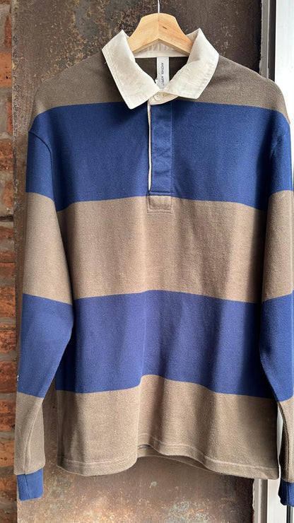 Another Aspect Polo - Navy Brown Stripe