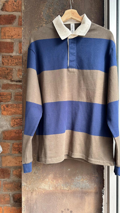 Another Aspect Polo - Navy Brown Stripe