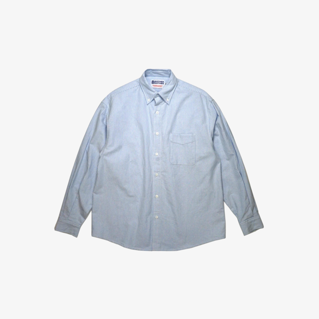 Brother Brother Simple Stitch Oxford Cloth Button Down Shirt - Blue Stripe