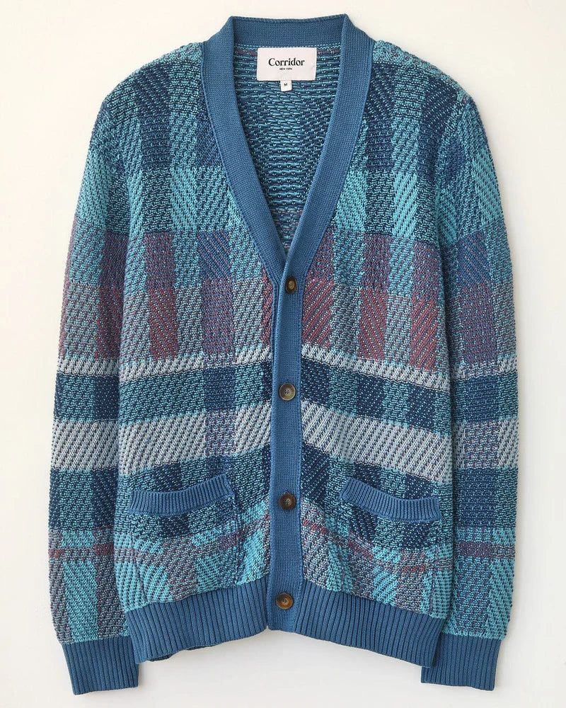 Corridor Blow Up Plaid Cardigan - Blue