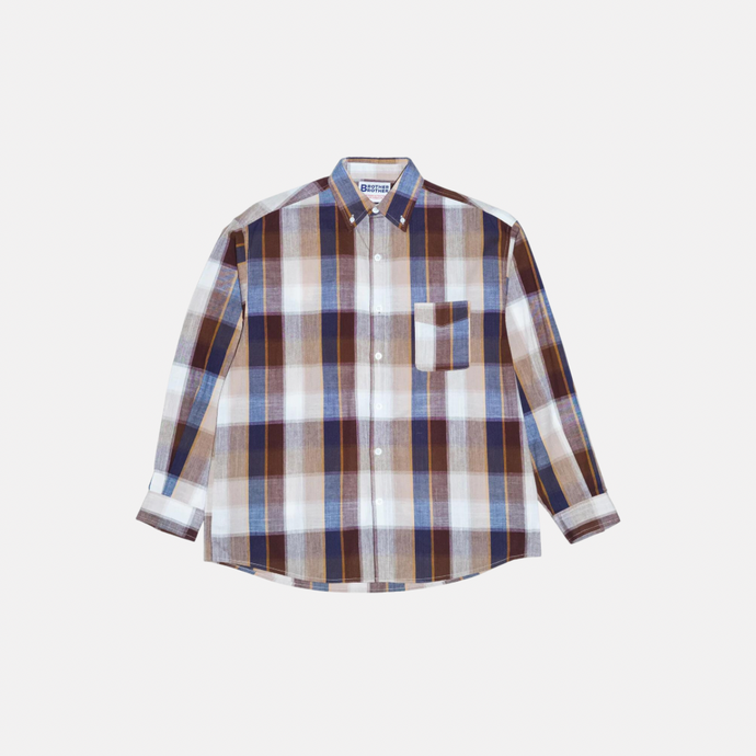Brother Brother Simple Stitch BD Shirt - White / Brown / Blue Summer Plaid - orzel