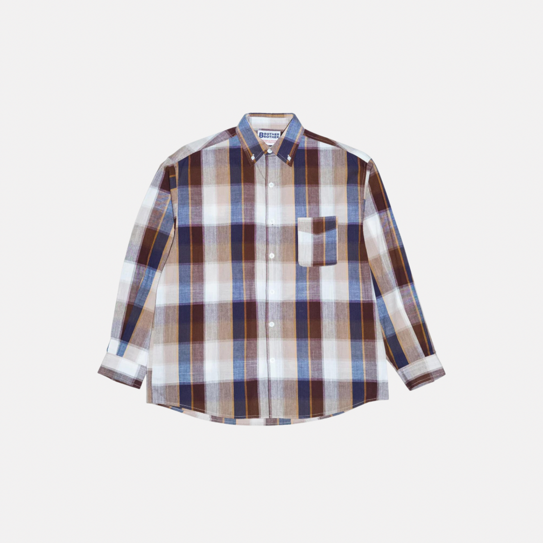 Brother Brother Simple Stitch BD Shirt - White / Brown / Blue Summer Plaid - orzel
